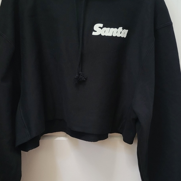 Champion Reverse Weave Black Cropped Hoodie w/the word "Santa" Embroidered-NWOT - Picture 3 of 7